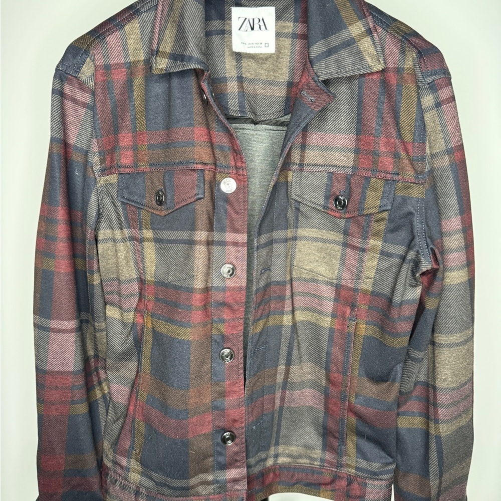 Zara Women's Multicolor Plaid Jean Jacket